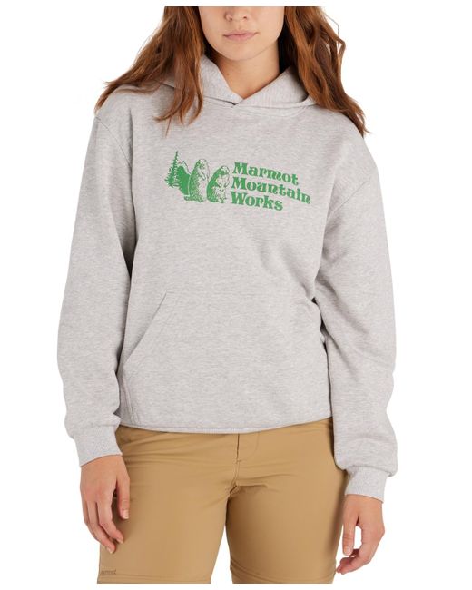 Marmot Gray Mmw Logo-print Ribbed-trim Hoodie