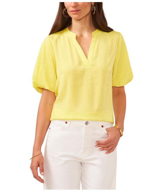 Vince Camuto Yellow V-neck Short Puff Sleeve Blouse