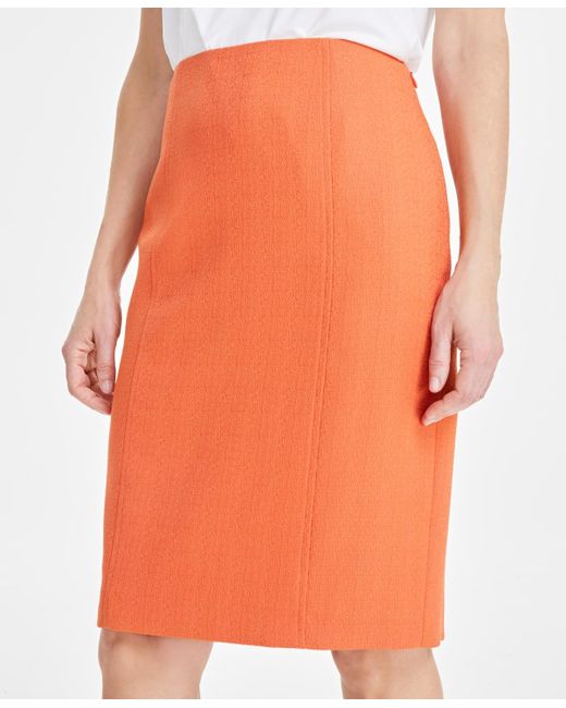 Kasper Orange Textured Side-zip Pencil Skirt
