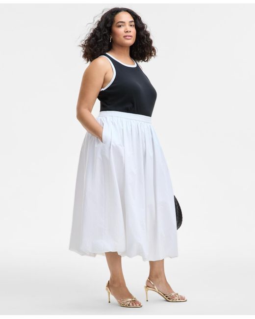 On 34th White Trendy Plus Size Bubble-hem Midi Skirt