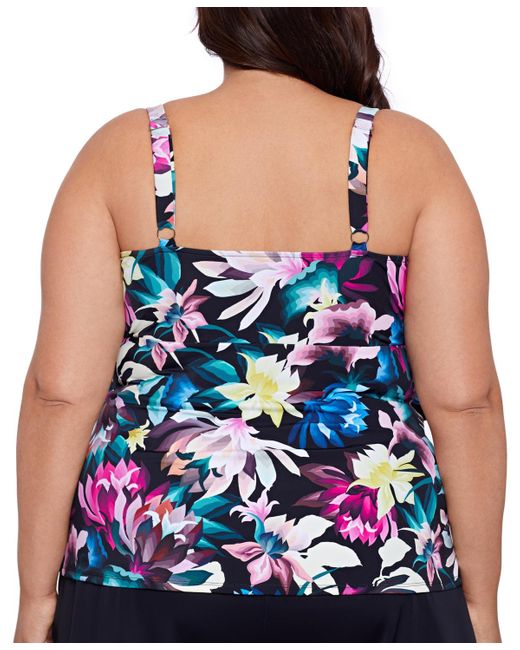Swim Solutions Plus Size Floralprint Tiered Tankini Top in Blue Lyst