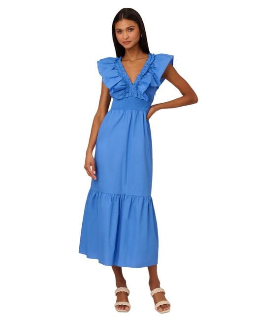 Adrianna Papell Blue Ruffled Maxi Dress
