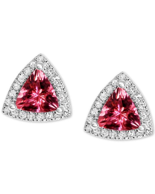 Macy's Pink Tourmaline (3/4 Ct. T.w.) & Diamond (1/8 Ct. T.w.) Trillion Stud Earrings In 14k White Gold