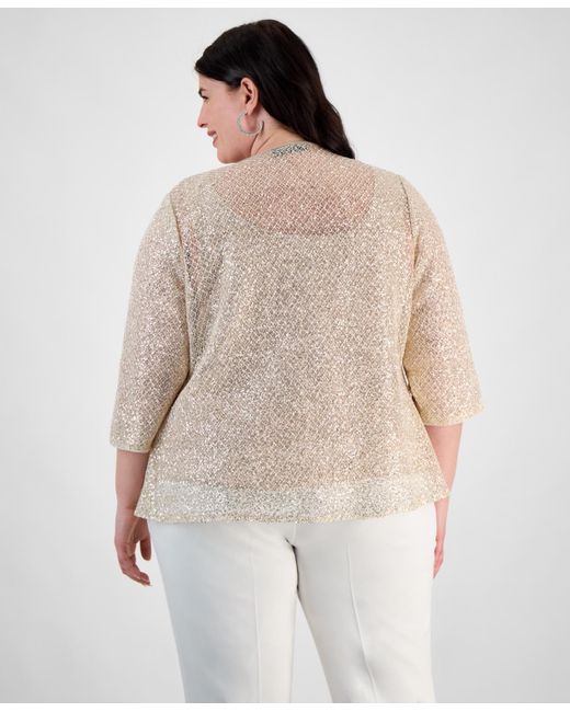 Alex Evenings White Plus Size Embellished 3/4-sleeve Jacket & Sleeveless Top Set