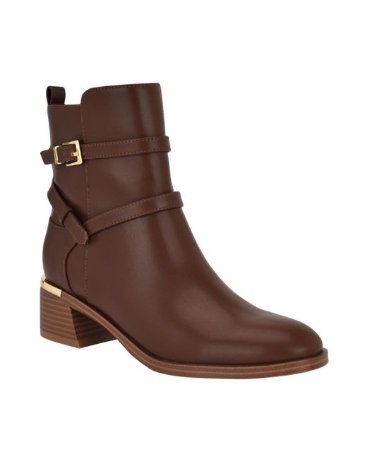 Calvin Klein Brown Jasen Block Heel Almond Toe Dress Booties
