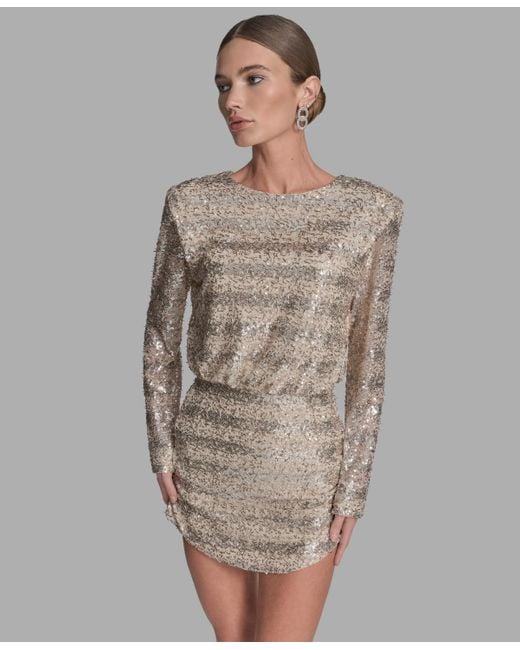 BCBGMAXAZRIA Sequin Detail Striped Boat Neck Dress in Gray | Lyst
