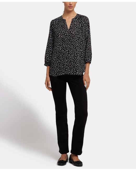 NYDJ Black Pintuck Split Neck Top