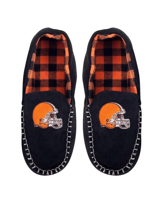 FOCO Cleveland Browns Team Logo Flannel Moccasin Slippers in Black for ...