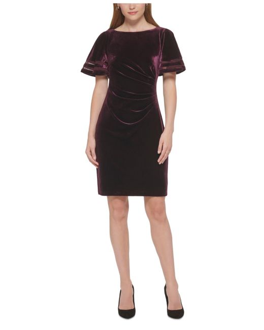 Jessica Howard Petite Velvet Fluttersleeve Dress in Black Lyst