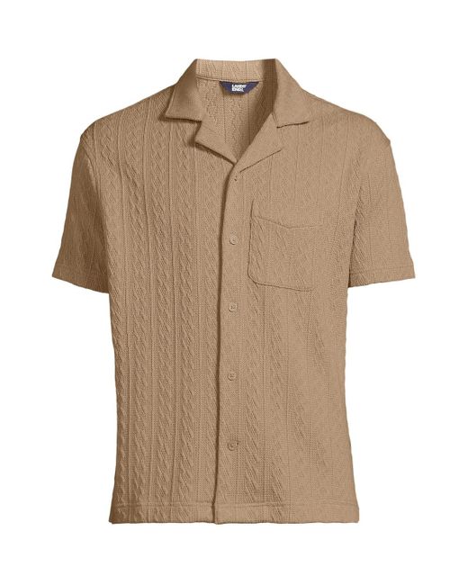 Lands' End Multicolor Short Sleeve Textured Cable Camp Collar Button Through Shirt for men