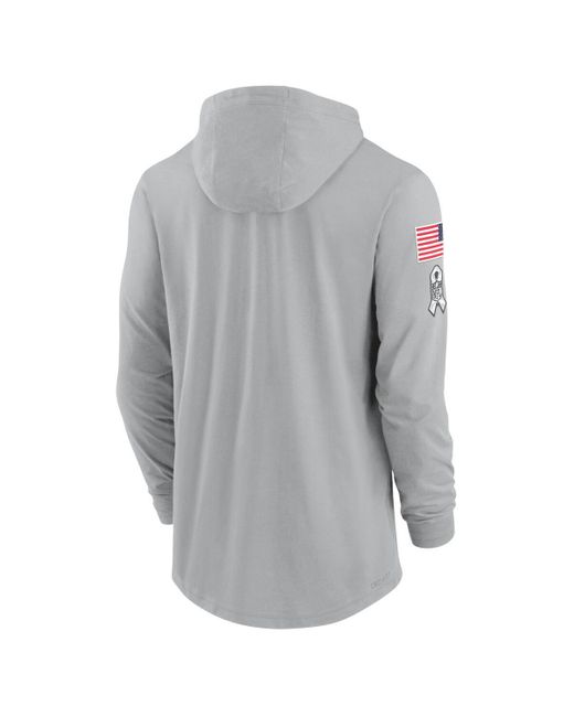 Nike Gray Los Angeles Rams 2024 Salute To Service Lightweight Performance Long Sleeve Hooded T-shirt for men