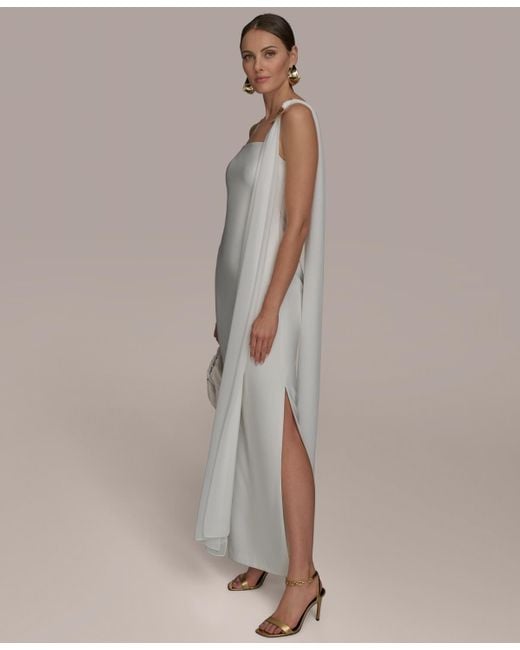 【Donna Karan New York】Straight-Neck Chiffon-Sash Gown Donna Karan Straight-neck Chiffon-sash Gown in Natural | Lyst