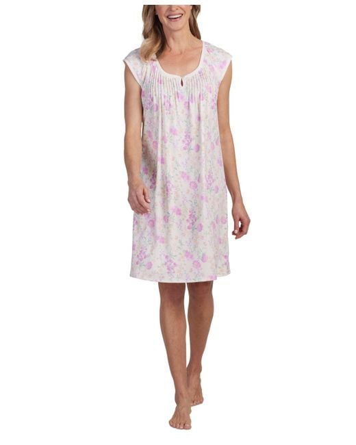 Miss Elaine Pink Sleeveless Floral Nightgown