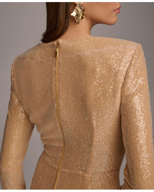 Donna Karan Brown 3/4-sleeve Sequin Sheath Dress