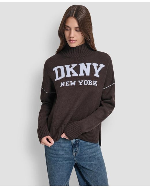 DKNY Black Intarsia Logo Turtleneck Sweater