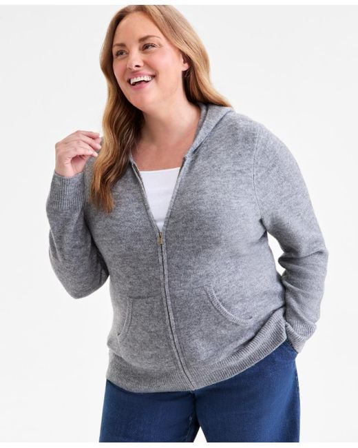 Style & Co. Gray Plus Size Zip-front Hooded Luxsoft Sweater