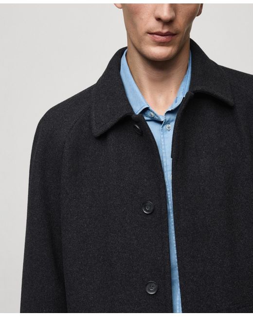 Mango Blue Pocketed Wool Coat for men