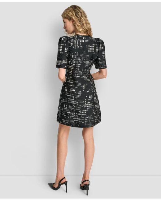 DKNY Black Abstract Print Zip Front Mini Dress