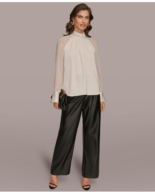 Donna Karan Natural High Neck Mix Media Blouse