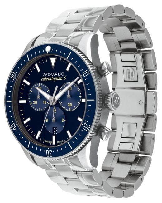 Movado Blue Heritage -tone Stainless Steel Bracelet Watch 42mm for men