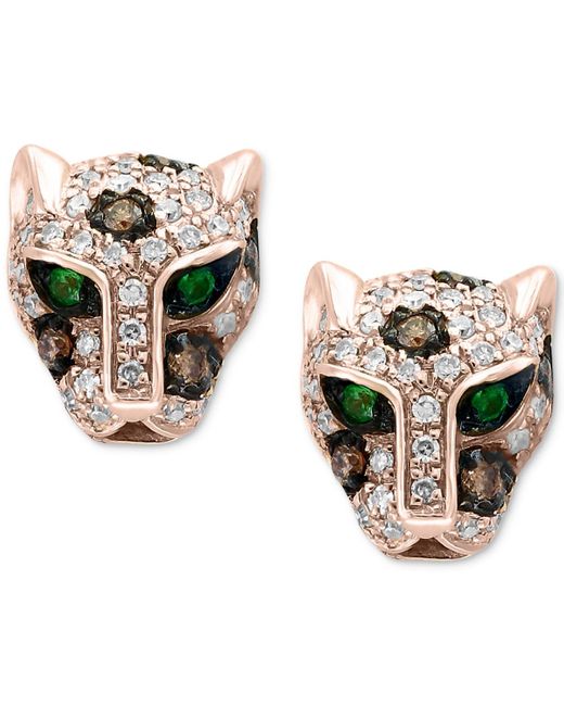 Effy Metallic Diamond (1/3 Ct. T.w.) & Tsavorite Accent Panther Stud Earrings In 14k Rose Gold