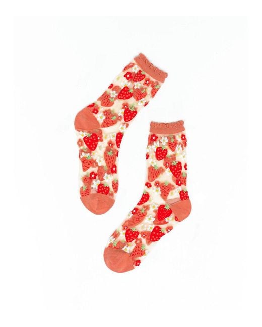 Sock Candy Red Daisy Ruffle Sheer Sock
