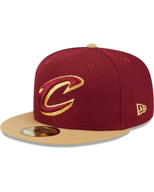 KTZ Red Wine/gold Cleveland Cavaliers Gameday Gold Pop Stars 59fifty Fitted Hat for men