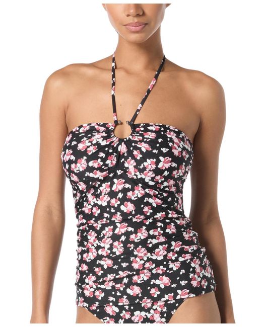 Michael Kors Black Michael Floral-print Bandeau Tankini Top