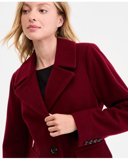 Anne Klein Red Single-breasted Walker Coat