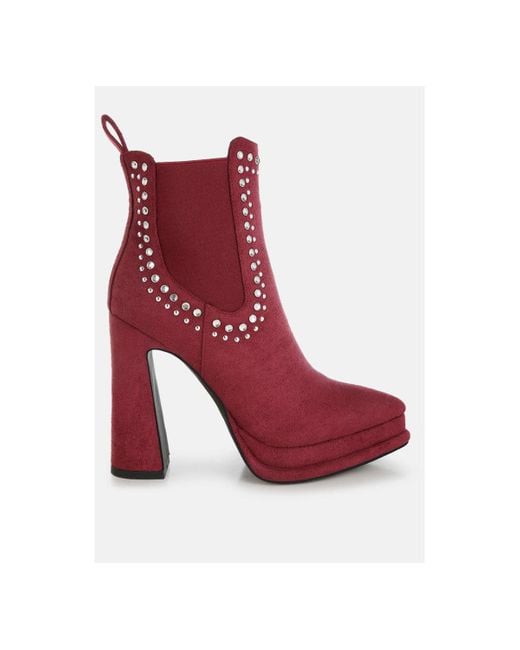 LONDON RAG Red Dalton Studs Embellished High Ankle Boots