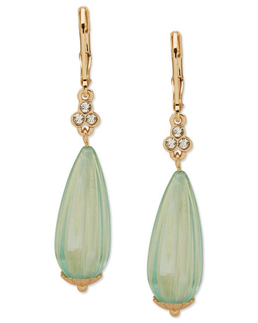 Lonna & Lilly Green Gold-tone Pave & Fluted Bead Drop Earrings