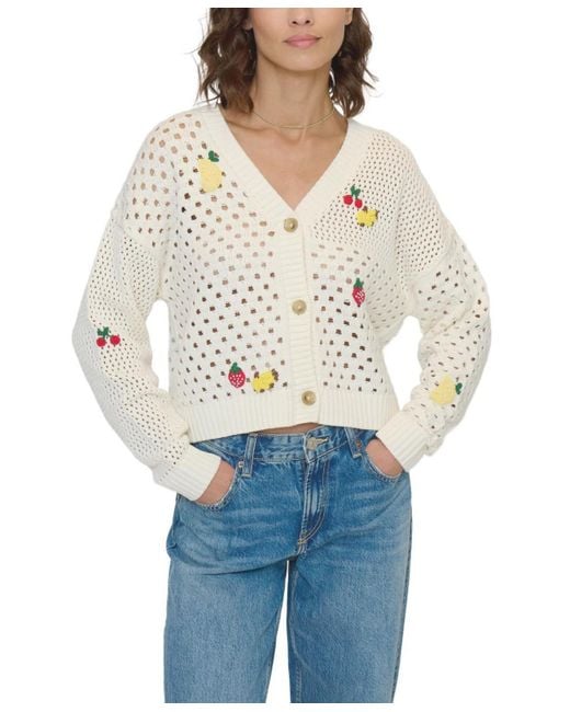 Central Park West Blue Darcy Open Stitch Embroidered Cardigan
