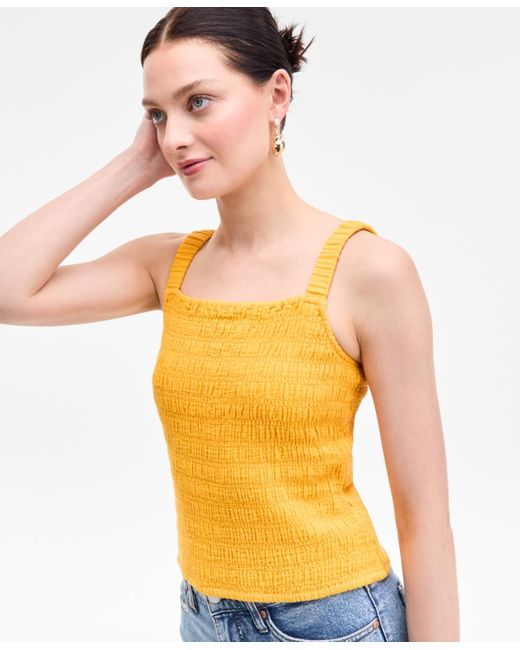 On 34th Orange Cotton Gauze Smocked Tank
