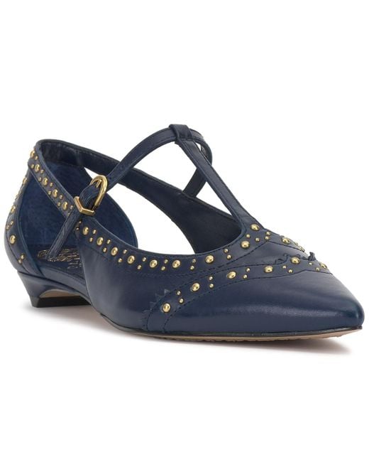 Vince Camuto Blue Valkie Studded T-strap Micro-heel Mary-jane Flats