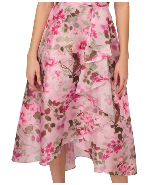 Adrianna Papell Pink Printed One-shoulder High-low Dress