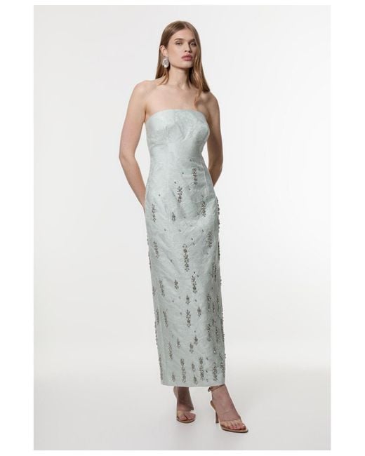 Karen Millen White Crystal Embellished Strapless Midi Dress