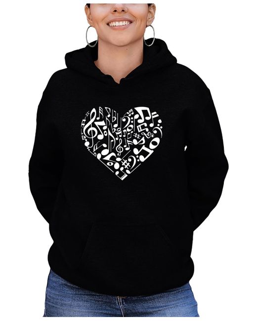 LA Pop Art Black Hooded Word Art Heart Notes Sweatshirt Top
