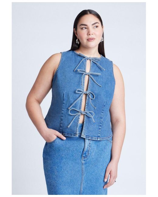Eloquii Blue Plus Size Tie Front Denim Vest