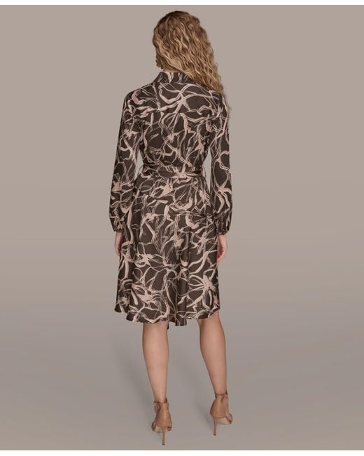 Donna Karan Brown V-neck Printed Dress