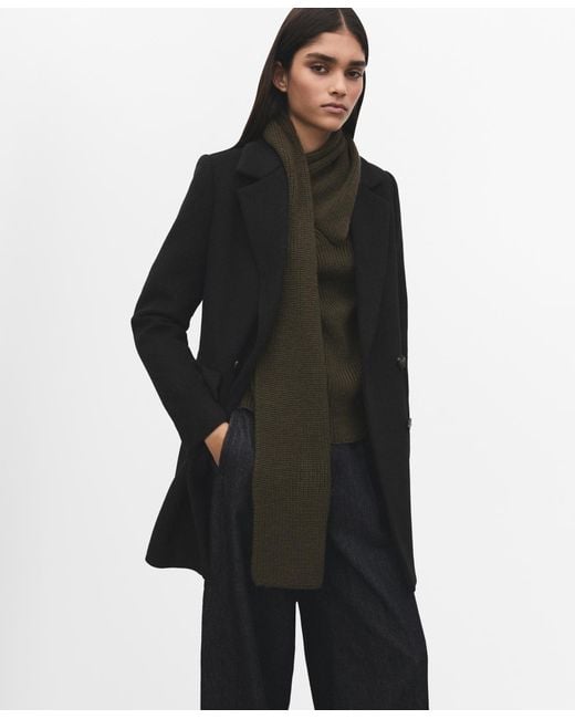 Mango Black Double-breasted Wool Blend Coat