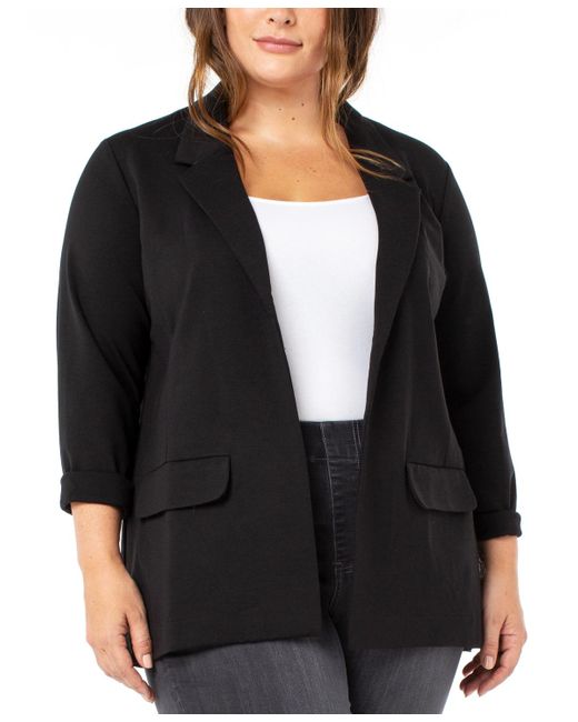 Liverpool Los Angeles Black Plus Size Cuffed Open-front Blazer