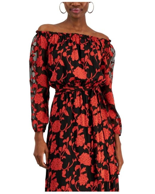 Macy's red cheap floral dress