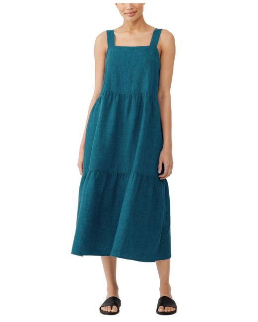 Eileen Fisher Tiered Organic Linen Maxi Dress in Blue | Lyst