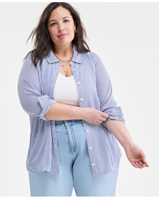 On 34th White Trendy Plus Size Button-front Crepe Shirt