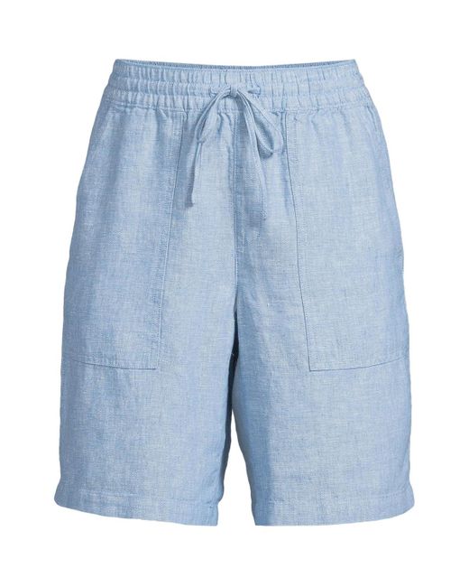 Lands' End Blue High Rise Drawstring A-line 10" Linen Shorts