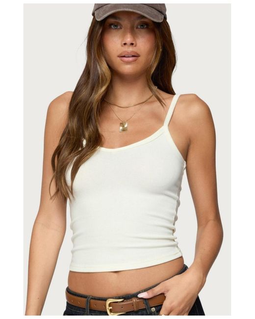 Edikted White Aspyn V Neck Ribbed Tank Top