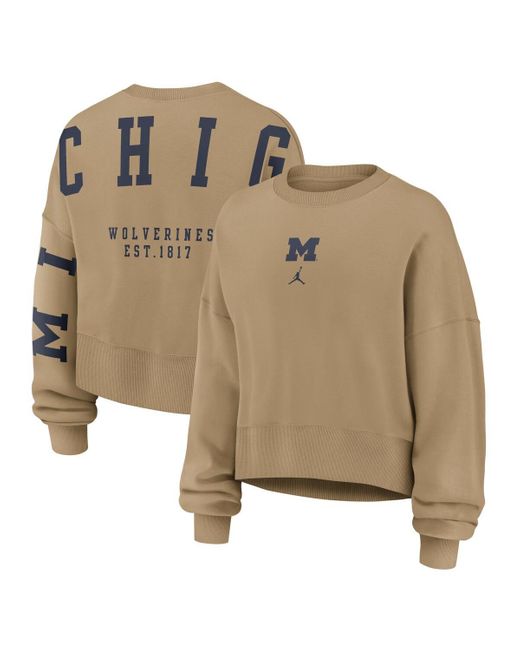 Nike Natural Michigan Wolverines Oversized Phoenix 2-hit Pullover Sweatshirt