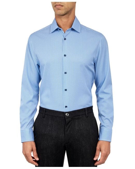 Con.struct Blue Recycled Slim Fit Gingham Performance Stretch Cooling Comfort Dress Shirt for men
