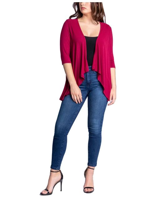24seven Comfort Apparel Red Open Front Elbow Length Sleeve Cardigan Sweater