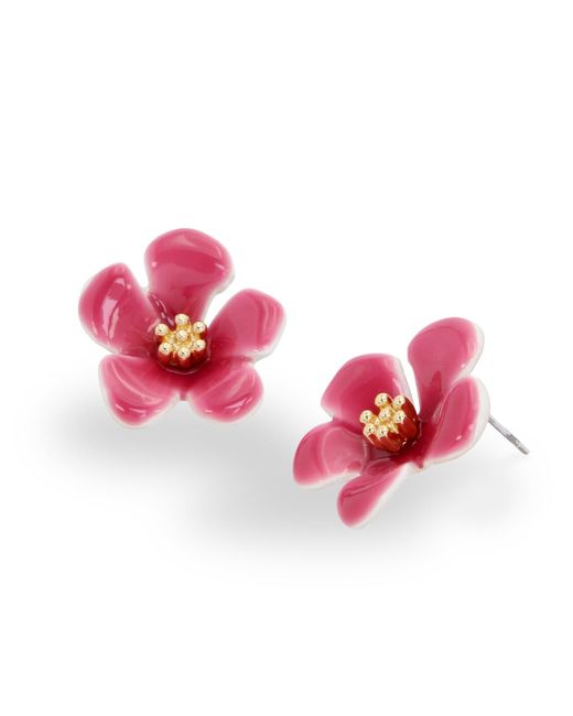 Betsey Johnson Pink Enamel Tropical Flower Stud Earrings